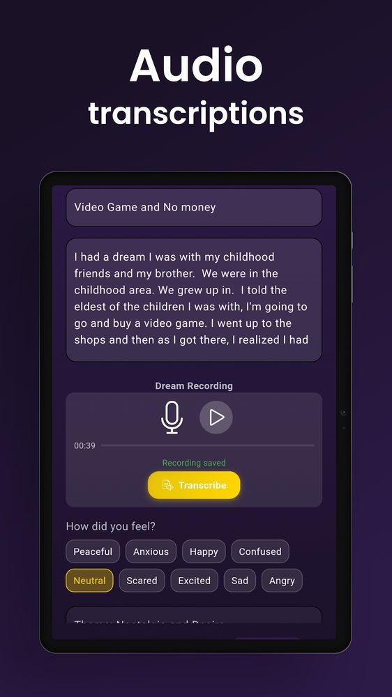 Audio dream recording and transcription in the DreamPrayer app